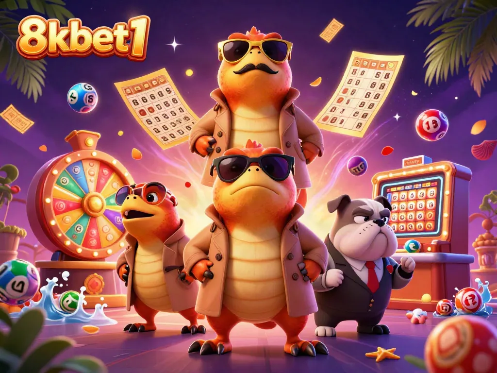 Hội thoại hài hước giữa raptor và bulldog trong sảnh VIP 8kbet1, hình ảnh đầy màu sắc hấp dẫn.
