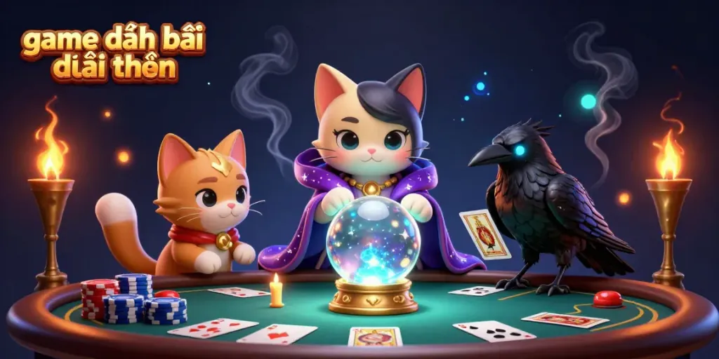 Experience the thrill of game đánh bài đổi thưởng with vibrant characters and casino elements.
