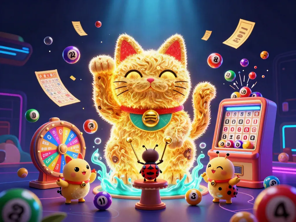 Nổ Hũ gameplay scene showcasing a lucky cat animated with vibrant casino symbols, promoting a lively gambling atmosphere.