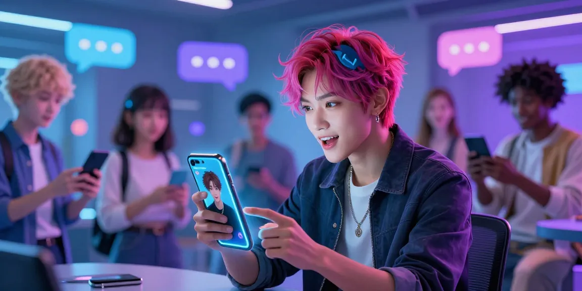 Engaging AI ecchi chat scene with diverse characters interacting, showcasing vibrant digital space.
