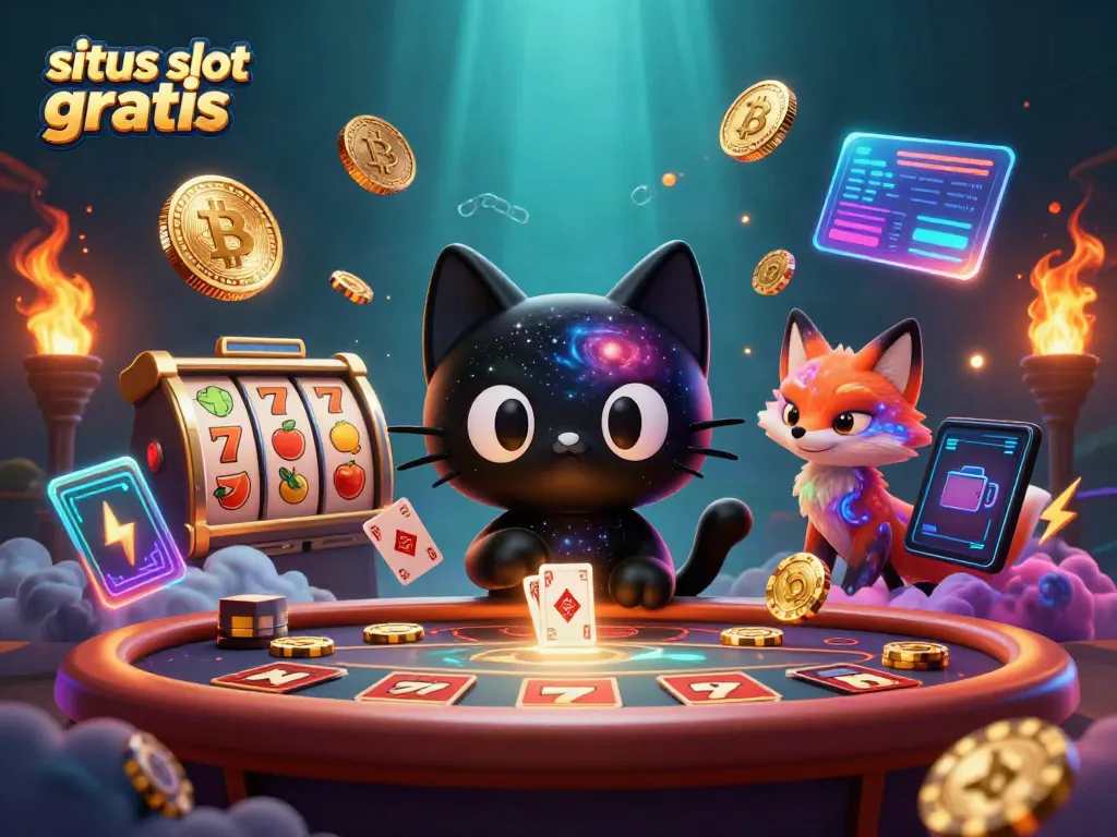 Engage in thrilling gameplay with situs slot gratis featuring adorable cosmic characters and glowing digital elements.