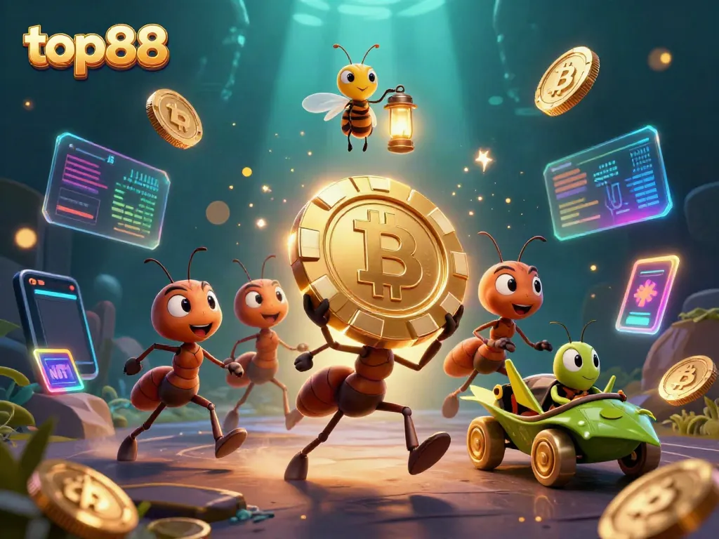 Engage with top88's thrilling heist scene featuring ants transporting a giant poker chip
