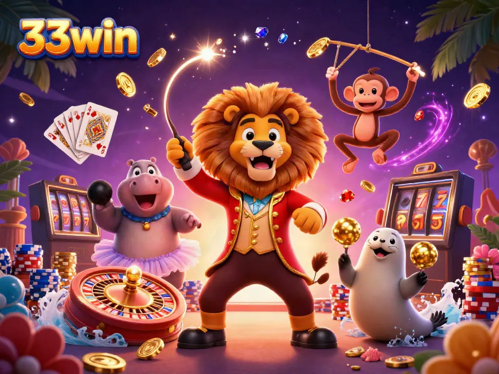 33win players enjoy an exciting casino atmosphere with vibrant visuals and charming characters.