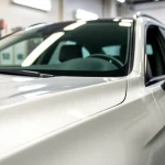 PPF winter road salt protection applied to a vehicle, showcasing protective film details in a clean auto detailing shop.