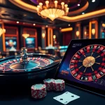 Exciting scene featuring nhà cái 33Win with roulette, poker chips, and online gambling interface.
