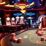 Experience the excitement of GA888 with vivid casino visuals of players gambling at poker tables.