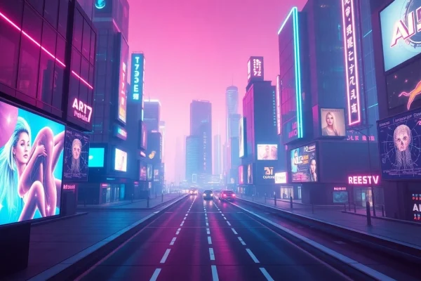 AI porn revolutionized: a vibrant city showcasing digital technology and adult content creation.