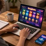 sungaitoto online bet selection displayed on laptop screen with player focused in home setup