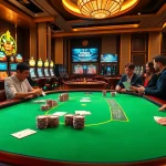 Experience the excitement of THABET gaming with vibrant poker tables and slot machines.