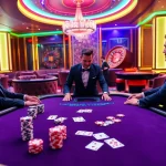 Engaging live dealer blackjack scene at https://tg88u.com/ showcasing luxury, excitement, and professional gamblers.