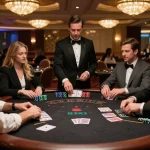 Experience thrilling blackjack action at https://cm88.buzz/ with engaged players at an upscale casino.