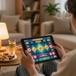 Engaging in a thrilling Jili777 game from the comfort of home on a tablet.
