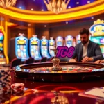 Experience the excitement of TG88 gaming with vibrant casino visuals featuring roulette and poker.