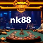 Players engaging in high-stakes poker at nk88, with a vibrant casino atmosphere filled with excitement.