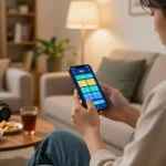 Engaging with the app tài xỉu online on a smartphone, reflecting a perfect home gaming atmosphere