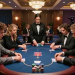 Players engage in a high-stakes poker game at a luxurious VIPwin casino, showcasing strategy and excitement.