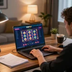 Engaged player exploring PHPVIP's exciting gambling interface on a laptop in a cozy home environment.