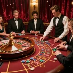 Players engaging with the roulette game at 7mz casino, highlighting dynamic betting action and vibrant atmosphere.