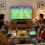 Xoilac football fans enjoying a live match together in an inviting atmosphere.