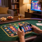Play engaging games on Fly88 app in a cozy home setting with snacks nearby.
