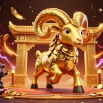 Experience thrilling moments with 299BET as massive golden ram charges towards victory at a vibrant gaming arena.