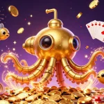 Play exciting games at u88 with a golden kraken submarine amidst a treasure of coins.
