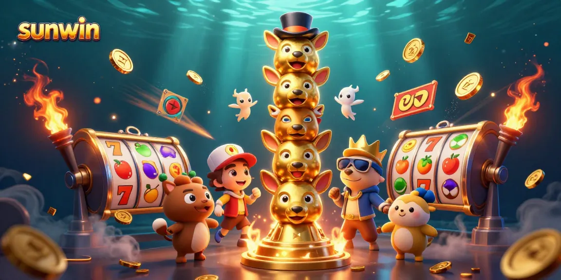 Experience thrilling casino action with sunwin's vibrant gaming scene featuring a dynamic golden totem and spinning slot reels.