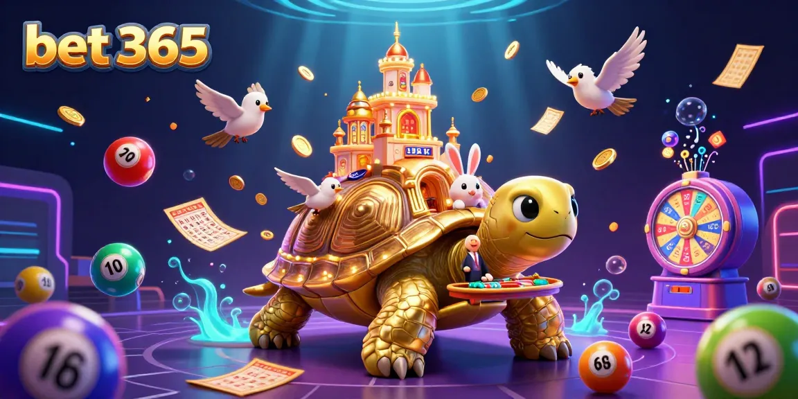 Experience the excitement of betting with bet 365 in a vibrant casino scene featuring a golden tortoise and games.