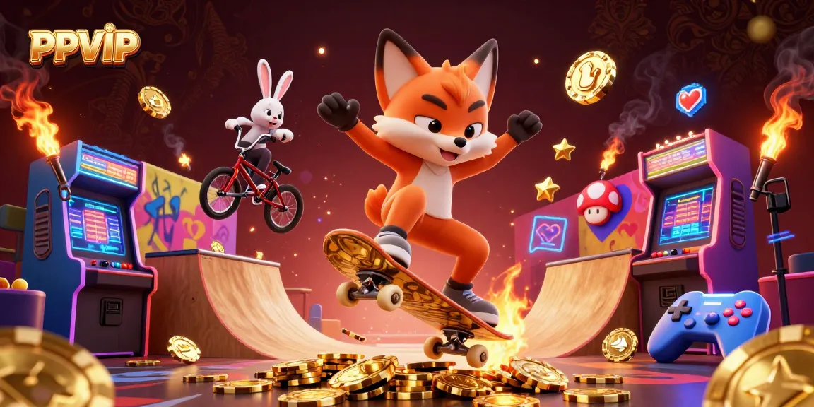 Experience vibrant gaming fun with PPVIP's cartoon characters in an exciting casino scene.