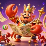 Experience winning moments at sunwin with a golden crab emperor commanding treasures in a vibrant casino scene.