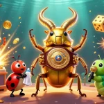 Experience the thrill of LV88 casino games illustrated with a vibrant scene of action-packed characters.
