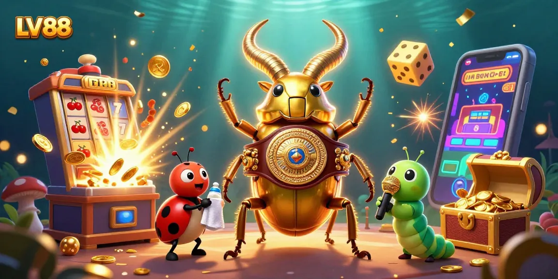 Experience the thrill of LV88 casino games illustrated with a vibrant scene of action-packed characters.