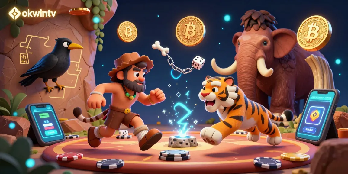 Experience interactive betting with OKWINTV's vibrant prehistoric casino scene filled with crypto excitement.