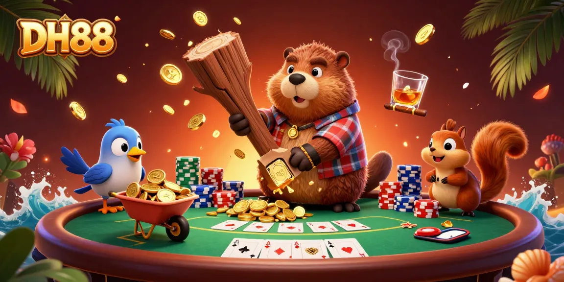 Join the fun at DH88 as the beaver chops a tree raining coins in a lively casino scene.
