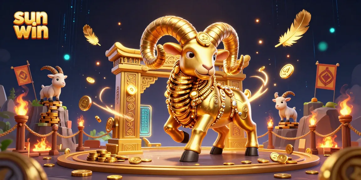 Experience the thrill of sun win with a dynamic 3D casino scene featuring a golden ram charging through rich betting elements.