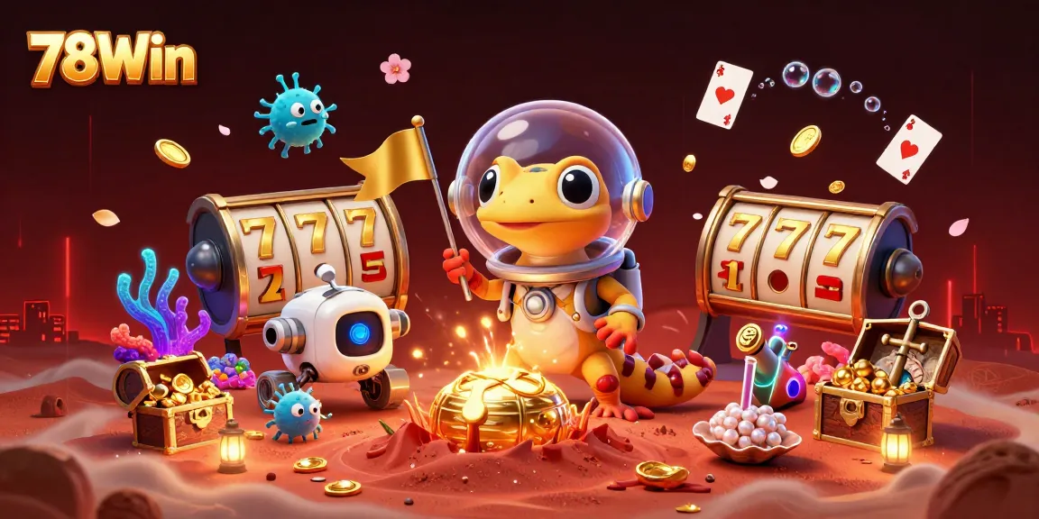 Join the 78Win adventure with Martian gecko discovering a golden casino, filled with excitement and treasures.