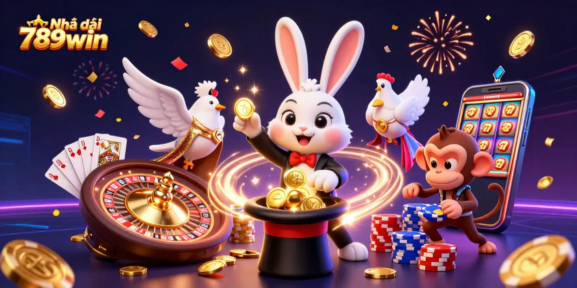 Experience the magic of Nhà cái 789win with a vibrant casino scene filled with coins and excitement.