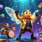 Experience the thrill of gaming with 777x's vibrant scene showcasing a rock star cicada and lively game elements.