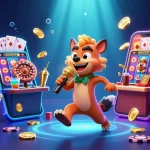 Engage with nhà cái BL555, featuring an energetic casino scene with hyenas, games, and vibrant elements.